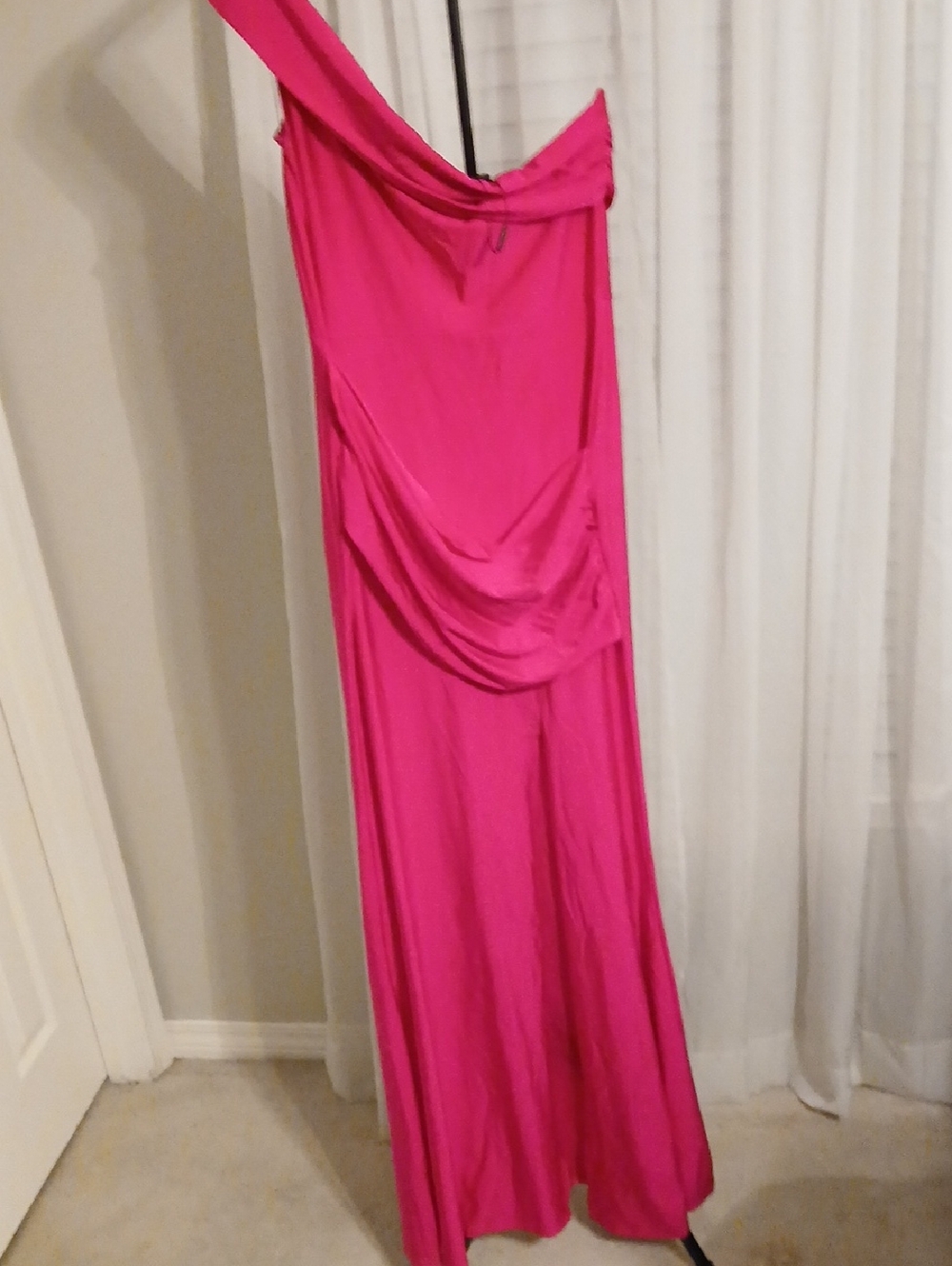 Fashion Nova Fuchsia One-Shoulder Draped Maxi